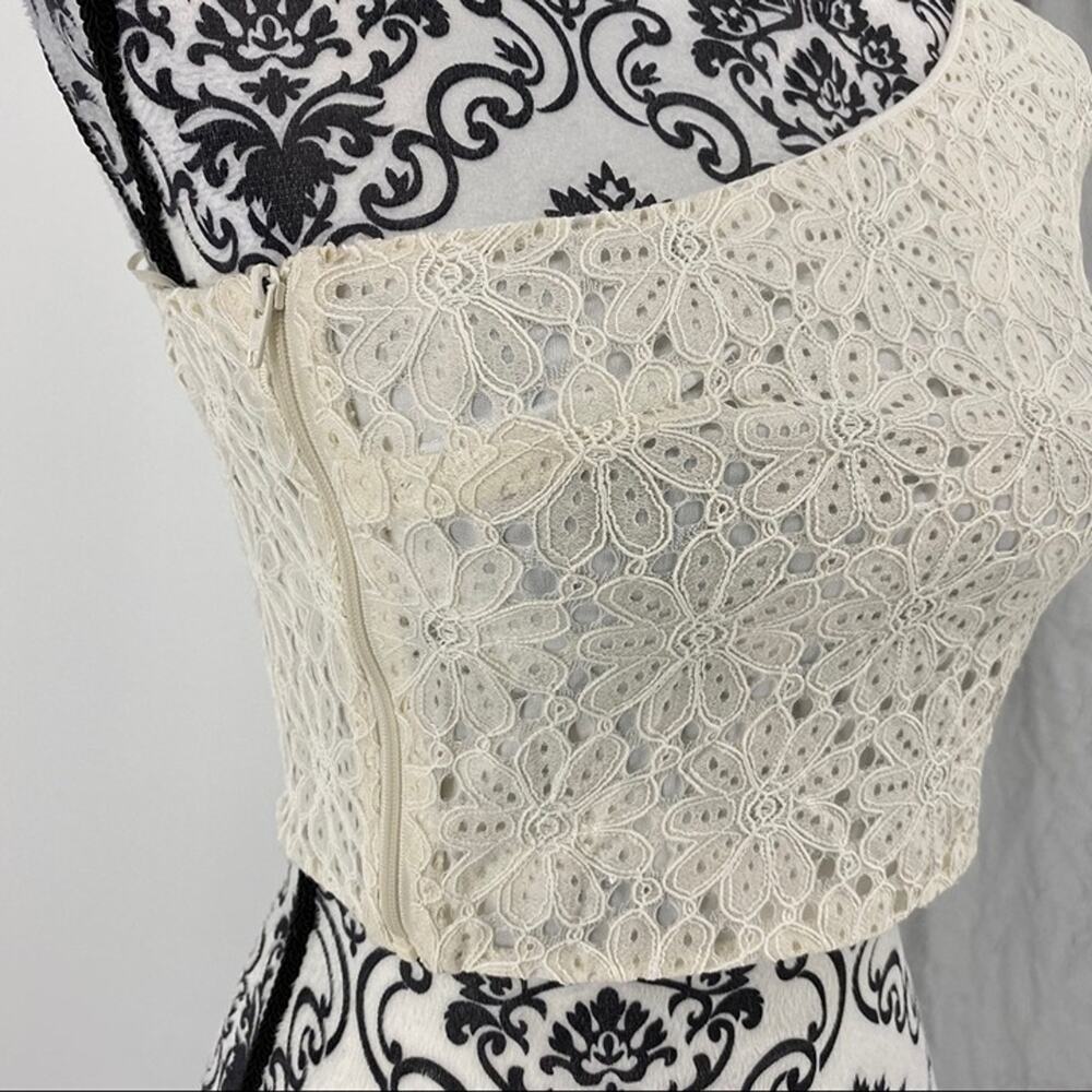 Topshop Cream Lace One Shoulder Puff Sleeve Crop Top US 6 UK 10 Floral Crochet - Picture 4 of 8